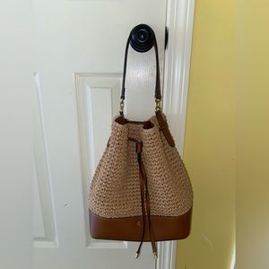 Women’s Ralph Lauren Faux Straw and leather large drawstring bucket bag